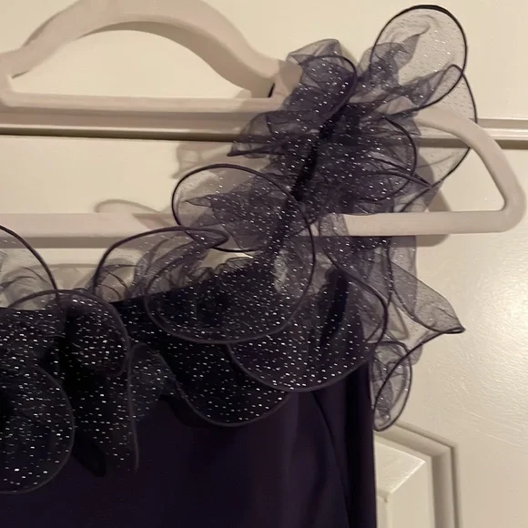 Free People Glitter Ruffle Navy Blue Top - Picture 4 of 5